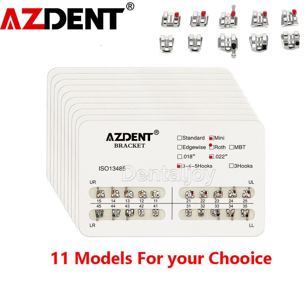 10XAZDENT Dental Ortho Brackets Brace Mini/Standard Roth MBT 022/018 Hooks 345
