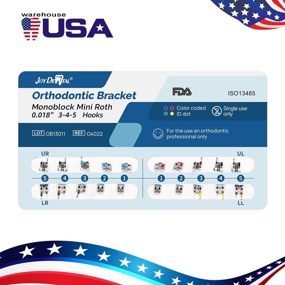 AZDENT Dental Orthodontic Brace Brackets Mini Roth/MBT 0.022/0.018 Hook 345