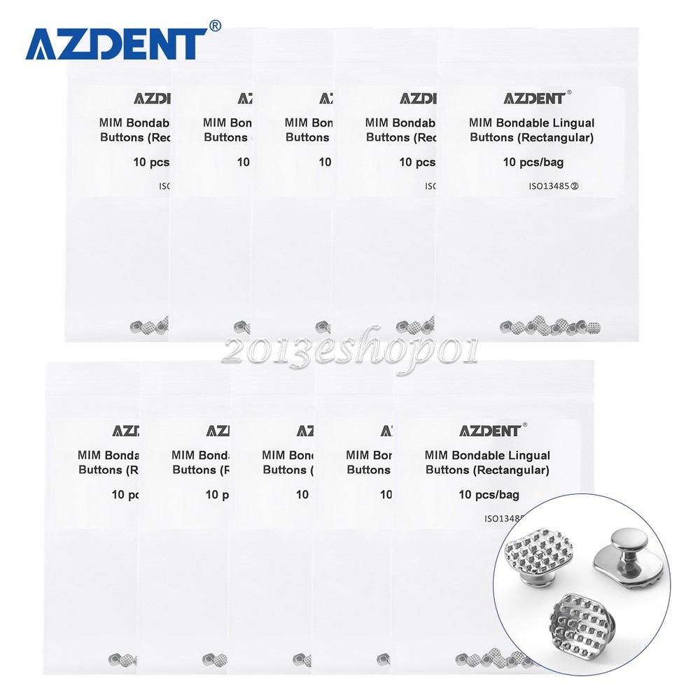 Botones linguales adhesivos para ortodoncia dental con gancho y base rectangular