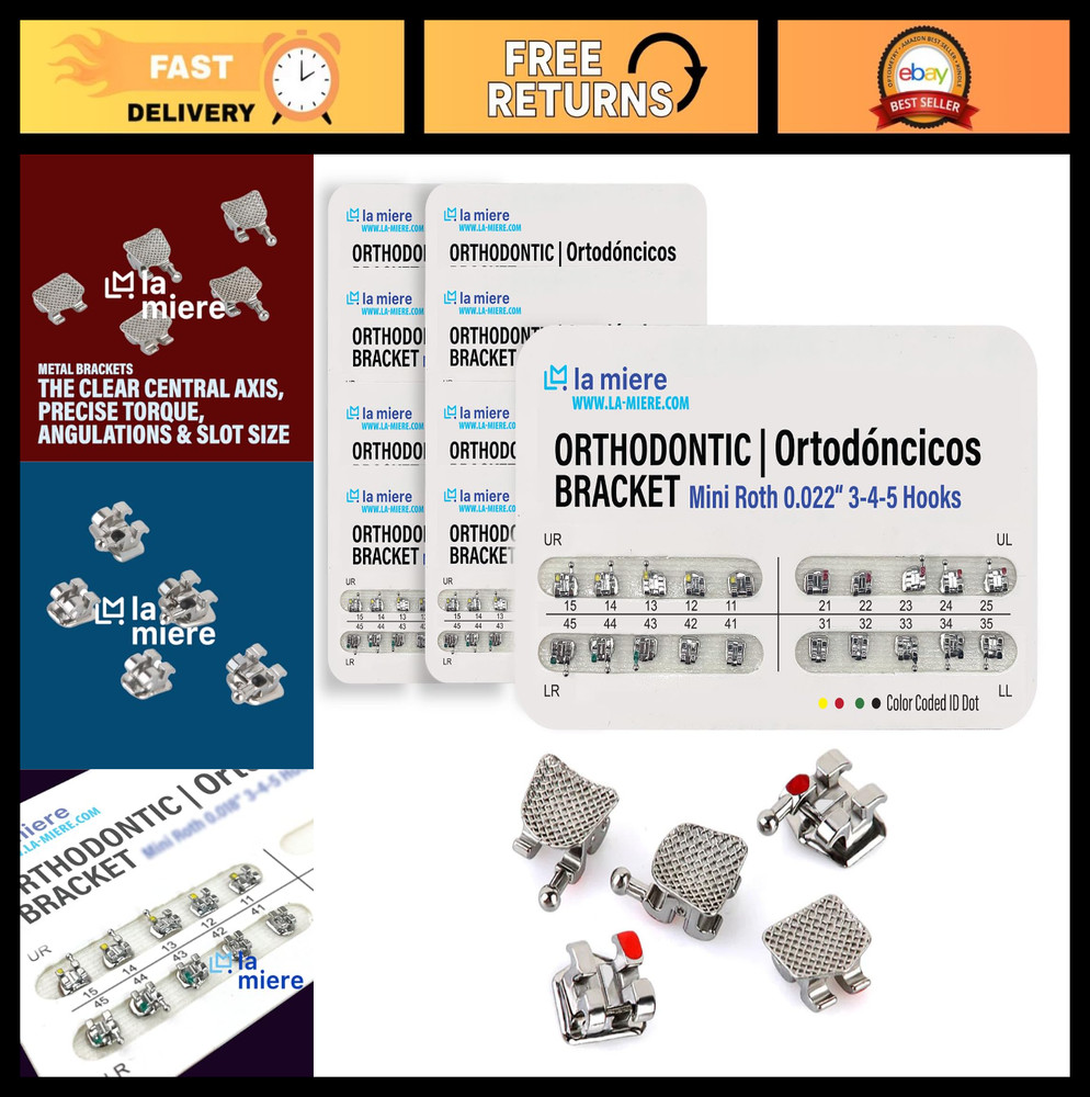 200PCS Orthodontic Mini Roth Brackets 0.022 Slot Bondable with Hook, 10 Packs