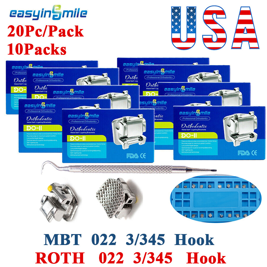 Orthodontic Dental MIM Self-Ligating Bracket Mini Braces ROTH/MBT 022 Hook 3/345