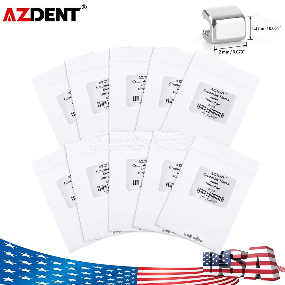 100pcs AZDENT Dental Orthodontic Crimpable Hooks Stops Size Stainless Steel