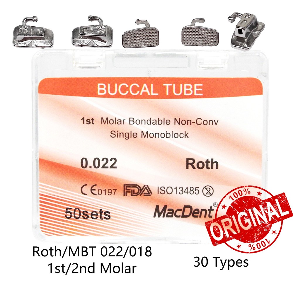 50Sets Dental Orthodontic Monoblock Buccal Tubes 022 1st 2nd Molar MBT Roth Tube