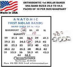 Orthodontic Dental 1st Molar Plain Bands USA Sizes 10 per Size/Quadrant 29to44.5