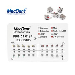 Dental Orthodontic Bracket Metal Braces Roth/MBT/Edgewise 018/022 3-4-5 Hooks