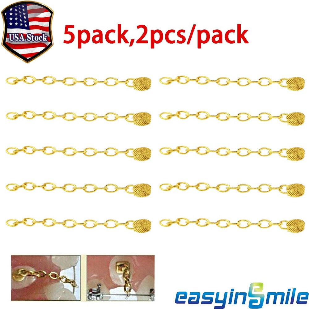 10Pc Dental Ortho Traction Chain Lingual Buttons Mesh Base Round/Rectangle Gold