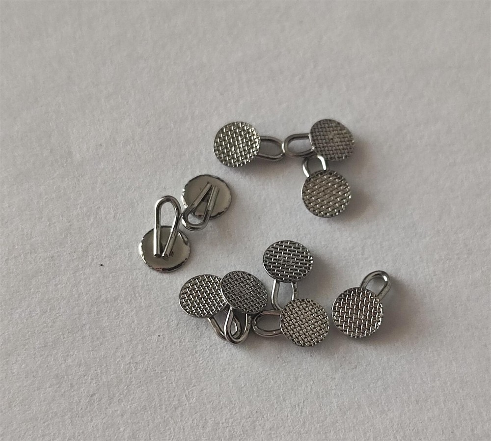 10pcs Dental Lingual Buttons With Traction Hook Mesh Base Round Long