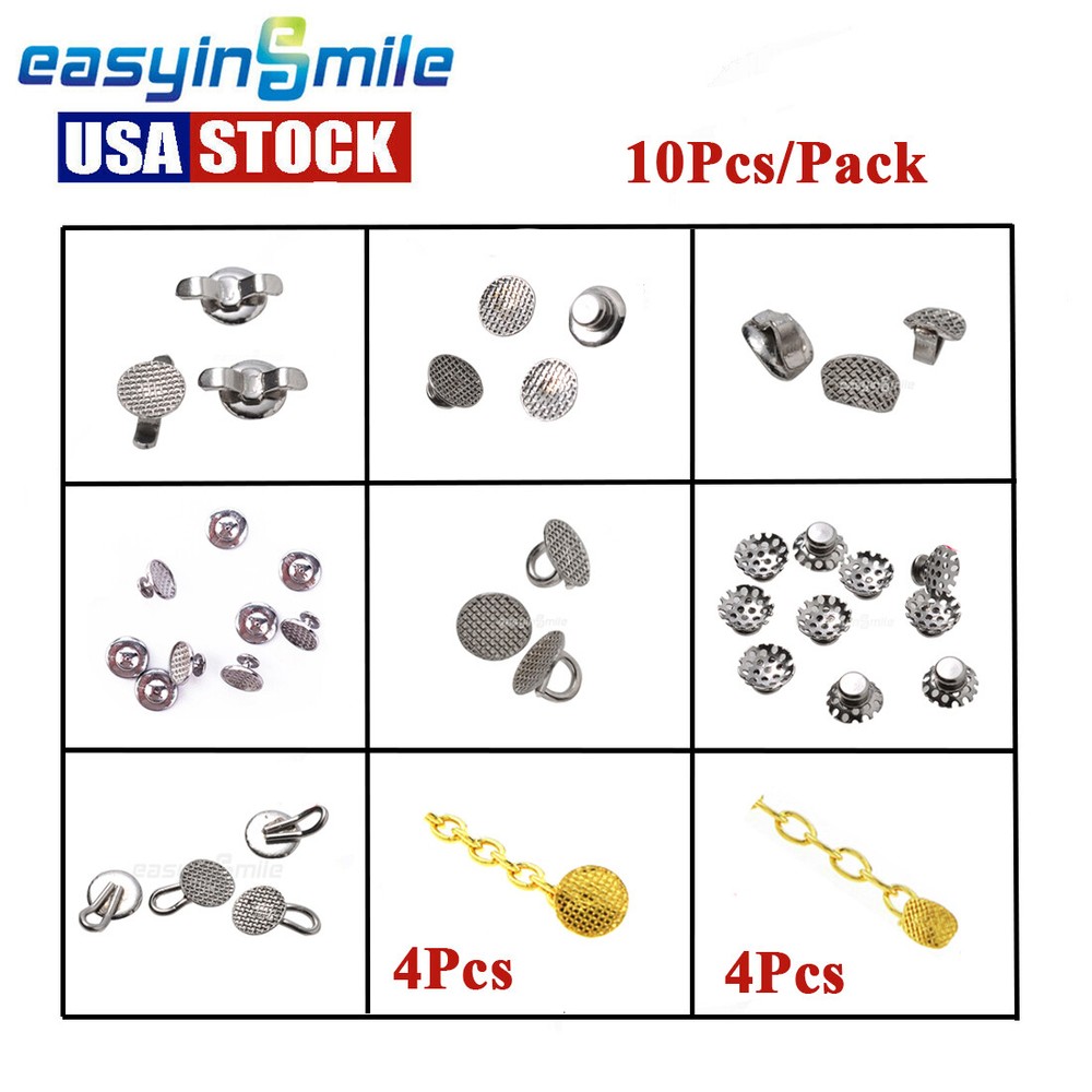 10Pc Dental Orthodontic Lingual Buttons Bondable MIM Round Mesh Base EASYINSMILE
