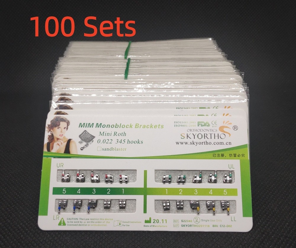 100 Sets Dental Orthodontic Metal Brackets MIM Monoblock Mini Roth 022 345 hooks
