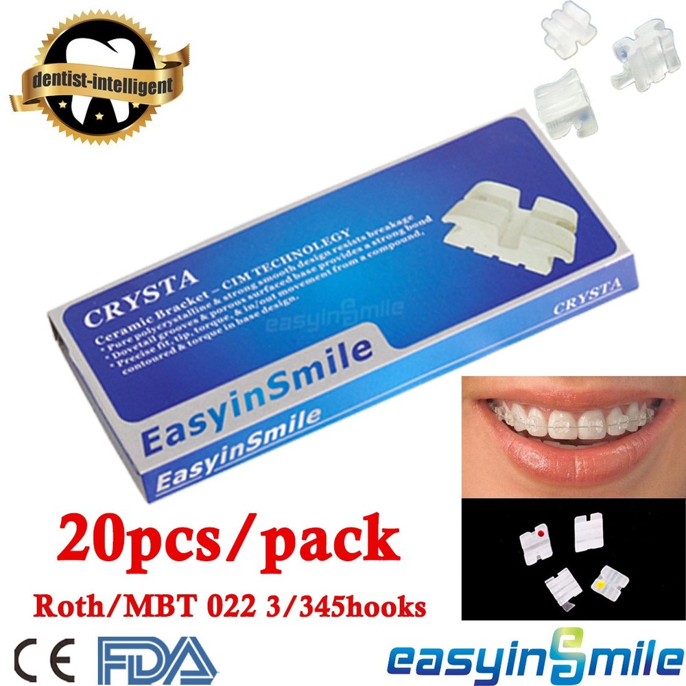 20XDental Mini Ceramic Brackets Roth/MBT 022 3/345Hooks Orthodontic Clear Braces