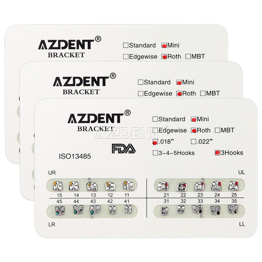 10 Packs Dental Orthodontic Brackets Mini/Standard MBT/Roth 022/018 Hooks 3/345