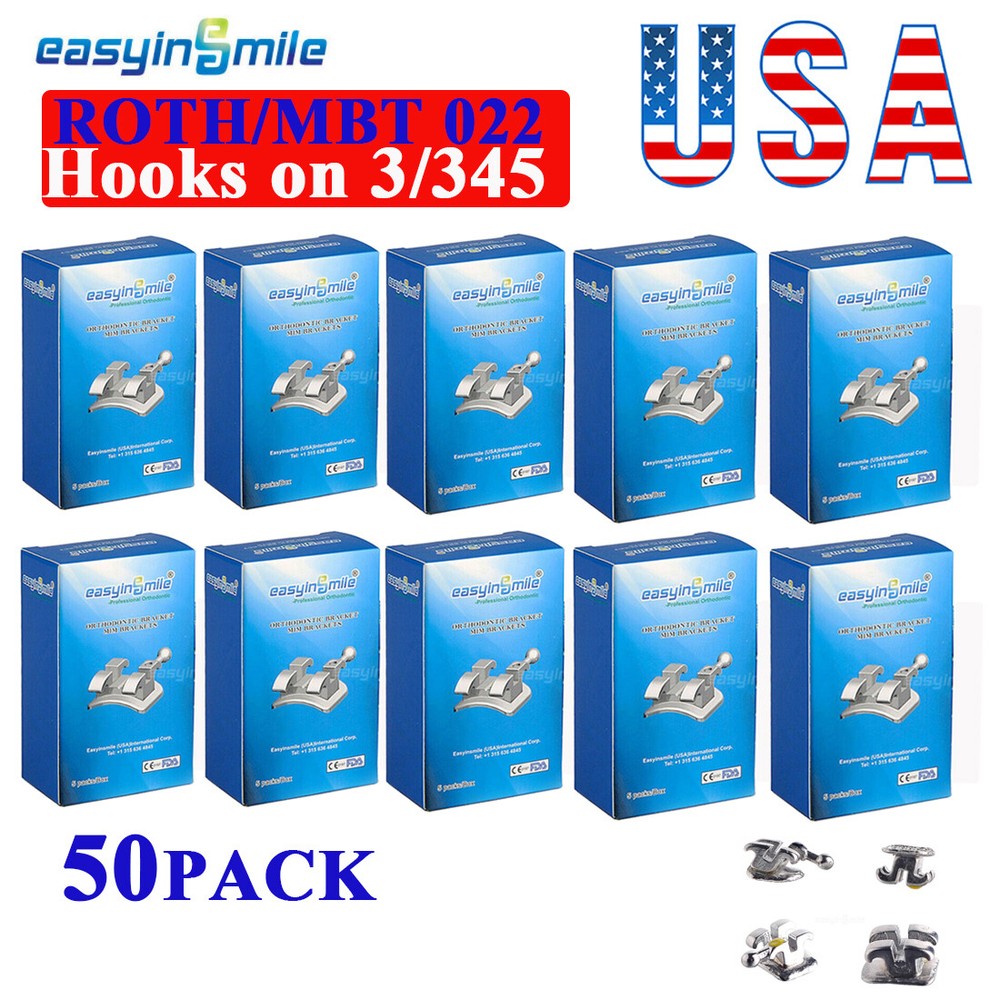 50pk Dental Orthodontic Metal Brackets Mini Brace MBT/ROTH Slot.022/018 Hooks345