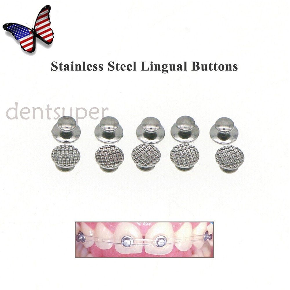 US 100Pcs Dental Metal Lingual Buttons Bondable for Orthodontic Round Mesh Base