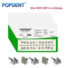 10Kits POPDENT Dental Orthodontic Metal Brackets Mini ROTH 018 345H Monoblock