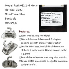 Dental Orthodontic Buccal Tubes 1st 2nd Molar Mini Roth MBT 022 Laser Marked
