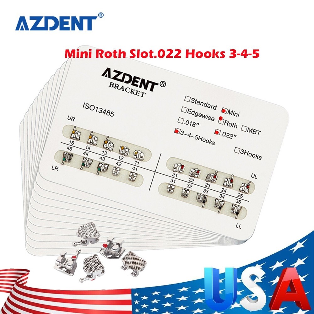 10kits AZDENT Dental Brackets Braces Orthodontic Mini Roth0.022″ Hooks 3-4-5