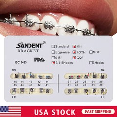 10 Packs Dental Metal Brackets Braces Mini Roth Slot.022 3-4-5 Hooks dentist Or