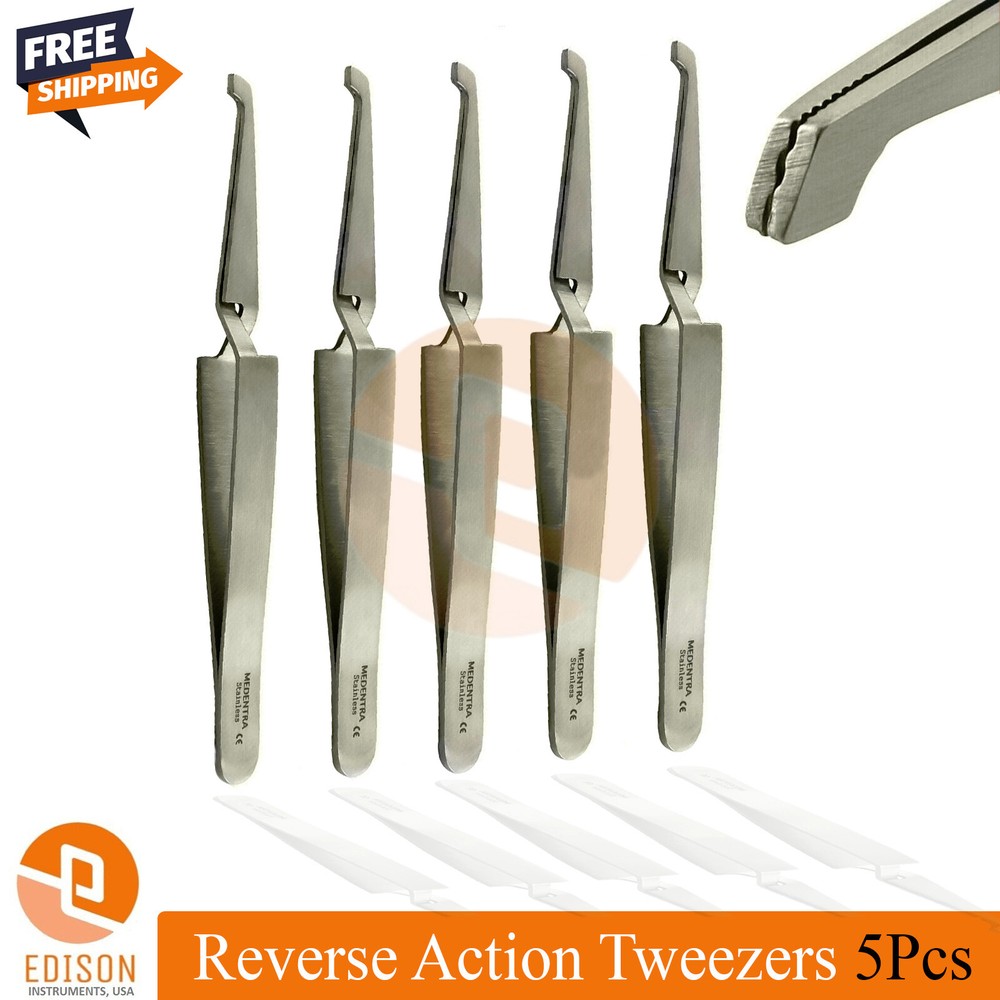 Set of 5 Orthodontic Bracket Holding Placer Tweezers Reverse Action Forceps