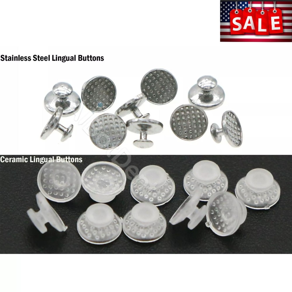 US 100Pcs Ortho Lingual Buttons Dental Ceramic/Metal, Bondable, Round Mesh Base