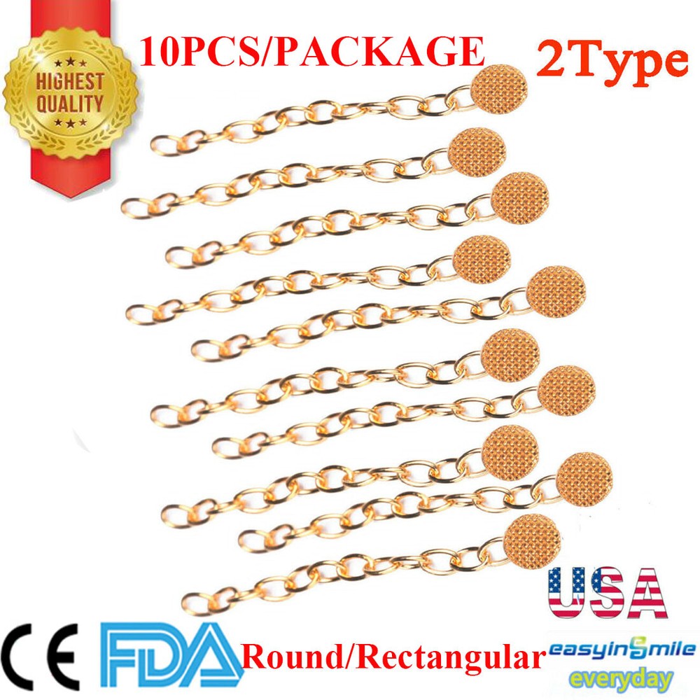 10Pcs Dental Orthodontic Lingual Button Chain Traction Chain Gold Plated 2Types