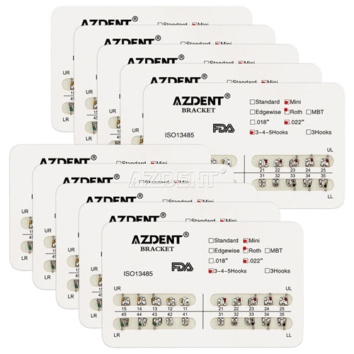 100x Azdent Dental Orthodontic Metal Brackets Braces Mini Roth 022 3-4-5 Hooks