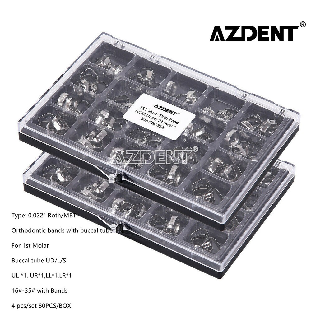 AZDENT Dental Orthodontic Bands w+ Buccal Tube 1st Molar Roth//MBT 022″ 16#-35#