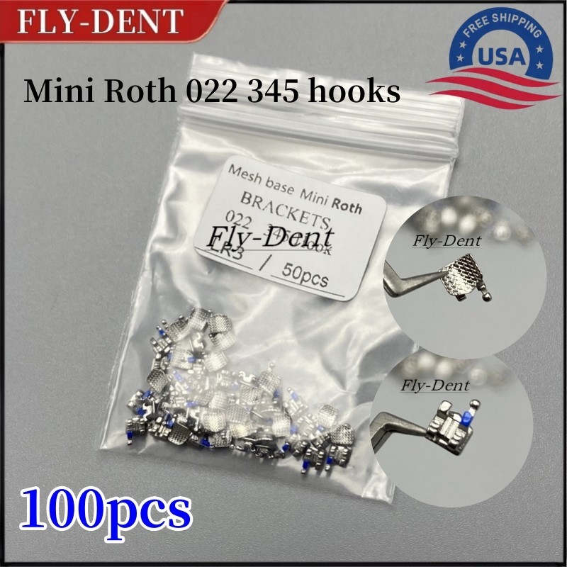 100pcs Dental Orthodontic Metal Bracket Braces Mini Roth 022 Slot 345 Hooks