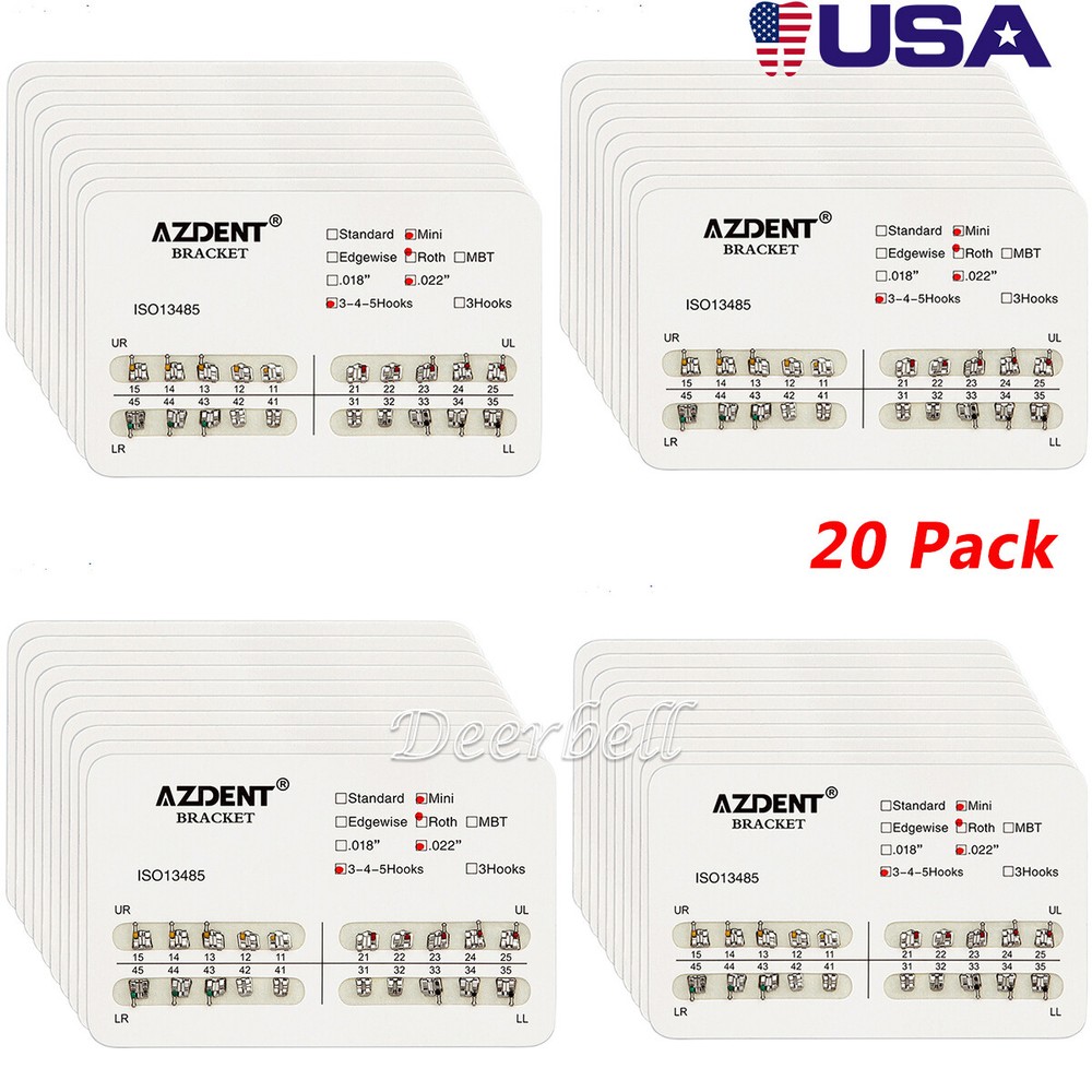 20Pack Dental Orthodontic Metal Brackets Braces Mini Roth Slot.022 Hooks 345