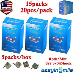 15Pks Dental Orthodontic Bracket Mini Metal Braces MBT/Roth Solt 022 3/345 Hooks