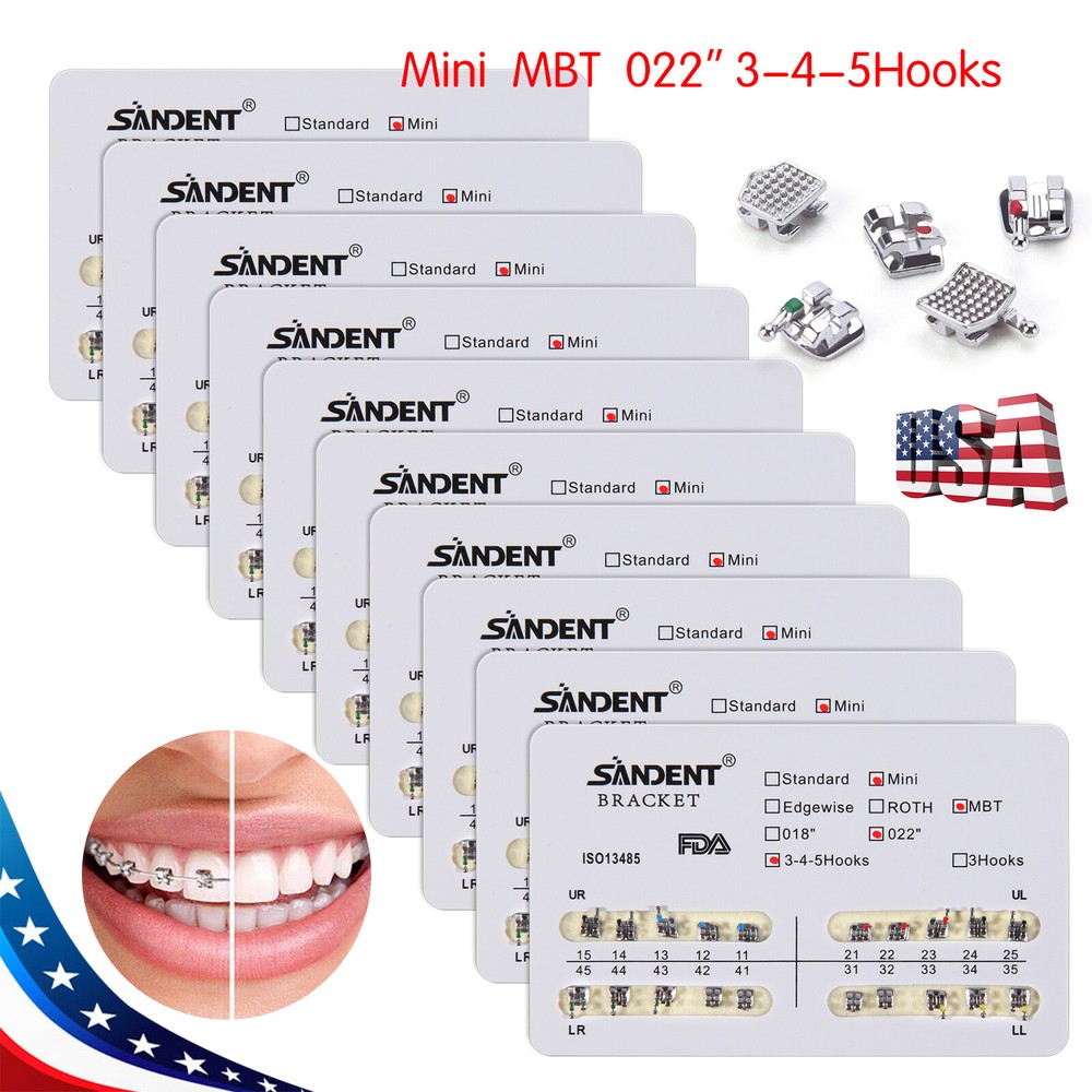 10-100Pack Orthodontic Dental Brackets Braces Mini Roth MBT.022 Slot Hooks 345/3