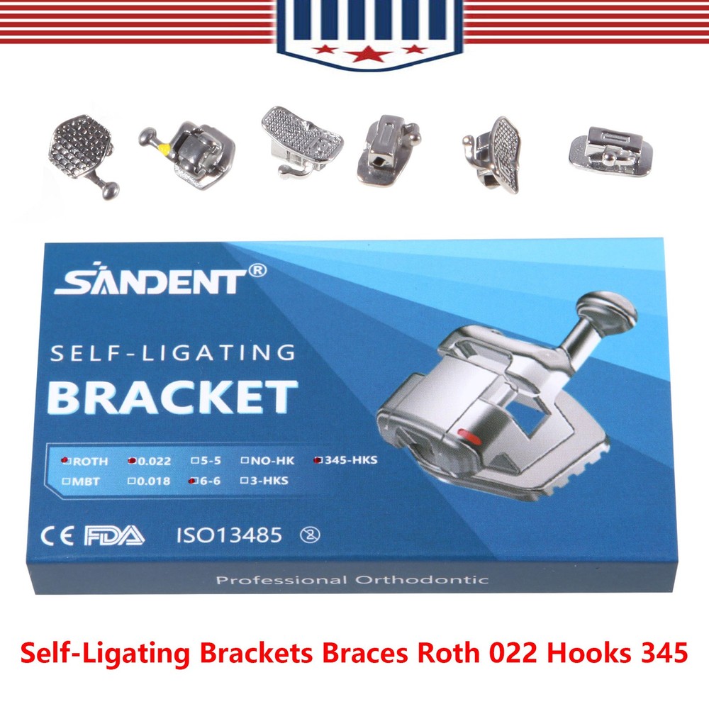 SANDENT Dental Ortho Brackets Brace Self-Ligating Mini Roth 022 Hooks 345