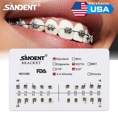 SANDENT Dental Orthodontic Brackets Braces Standard Roth.022 Hooks 3-4-5 FDA