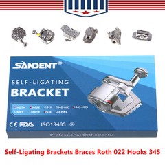200pcs Dental Orthodontic Self-Ligating Brackets Braces Roth 022 w/ 345 Hooks
