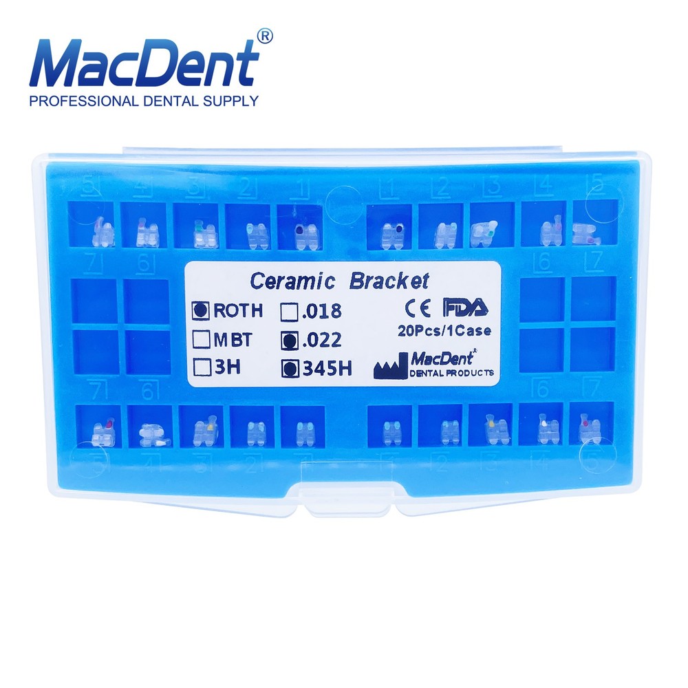 MacDent Dental Orthodontic Clear Ceramic Brackets Braces Roth. 022 Hooks 3 4 5