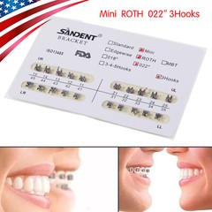200Pcs Dental Orthodontic Braces Bracket Mini Roth 022″Slot 3 Hooks 10 Packs
