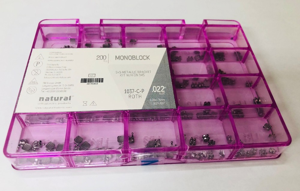 10 CASES BRACKETS (10 PATIENTS) MONOBLOCK ROTH 0.22 HOOK 3,4,5 NATURAL ORTHO