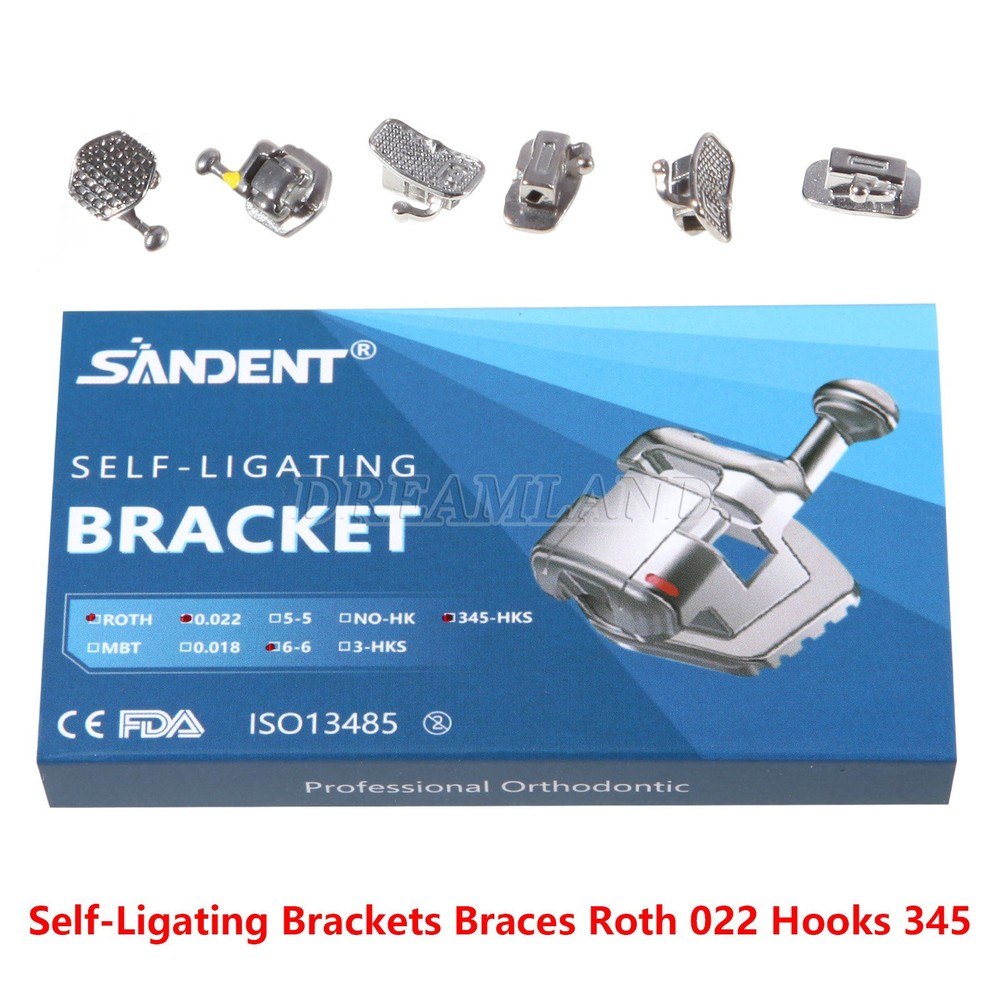 SANDENT Ortodoncia Dental Autoligado Brackets Roth 022 Ganchos 345