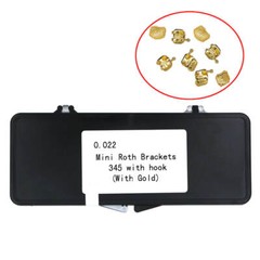 18K Gold Coated Orthodontic Metal Brackets, Mini Roth .022 3-4-5 with Hook