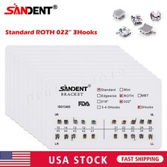 SANDENT Dental Orthodontic Metal Brackets Braces Standard MBT 022 Hooks 345/3