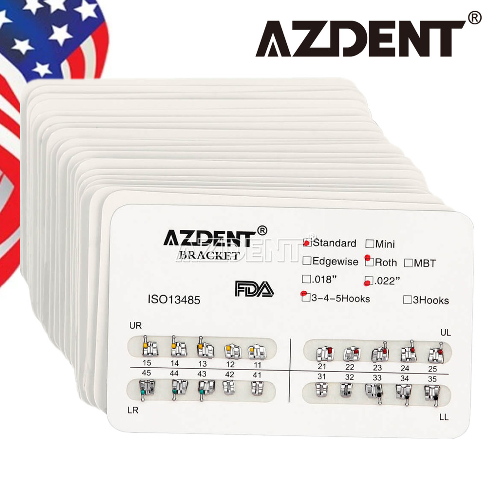 FDA AZDENT Dental Orthodontic Metal Brackets Braces Standard Roth.022 Hooks 345