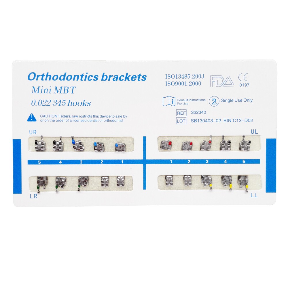 Dental Orthodontic Metal Bracket Brace Mini MBT/Roth Slot 022 Hooks 3-4-5 CE&FDA