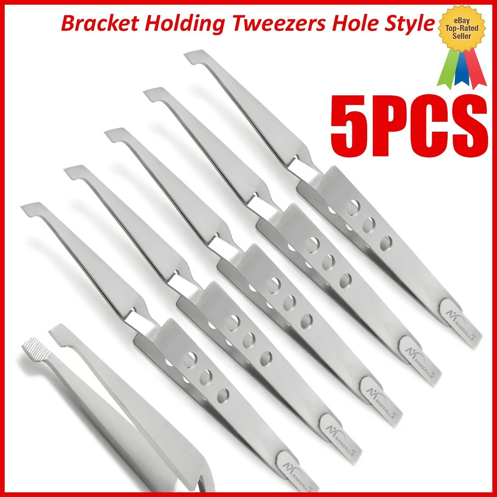Ortho Bracket Holding Tweezers Reverse Action Hole Style Cross Lock Forceps 5Pcs