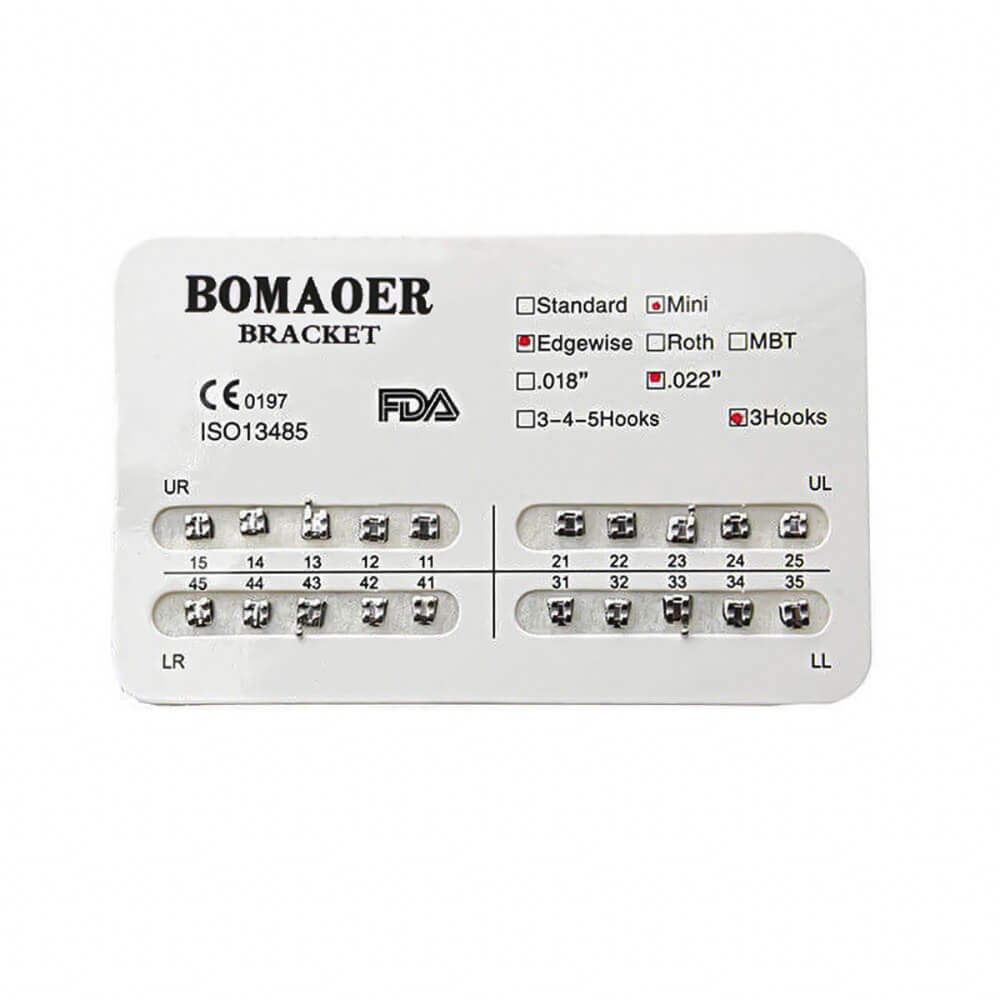 1×Dental Orthodontic Metal Bracket Brace Mini Edgewise 022 3 Hook 20PCS/Pack