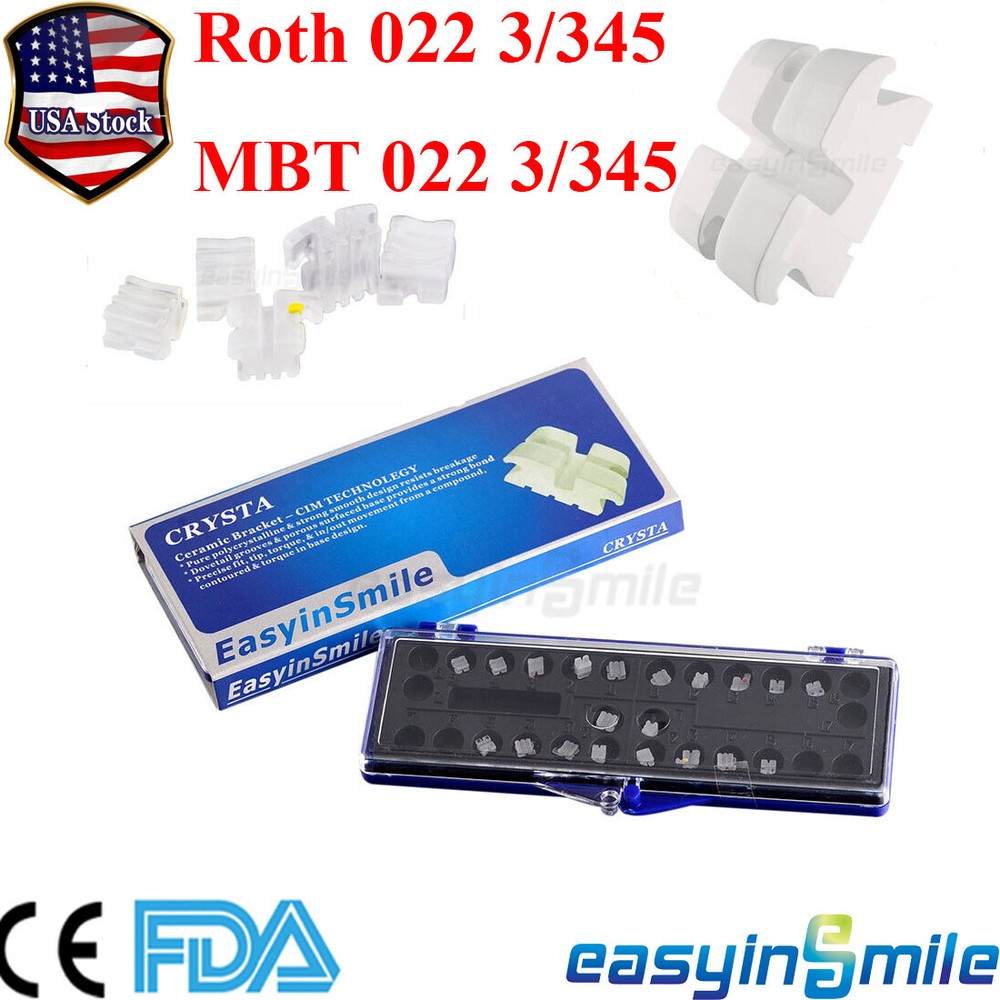 Dental Orthodontic Ceramic Bracket Braces Clear Roth MBT 0.022/ 018 Hooks 3 4 5