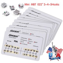 SANDENT Dental Orthodontic Metal Brackets Braces Mini MBT Slot.022 3-4-5 Hooks