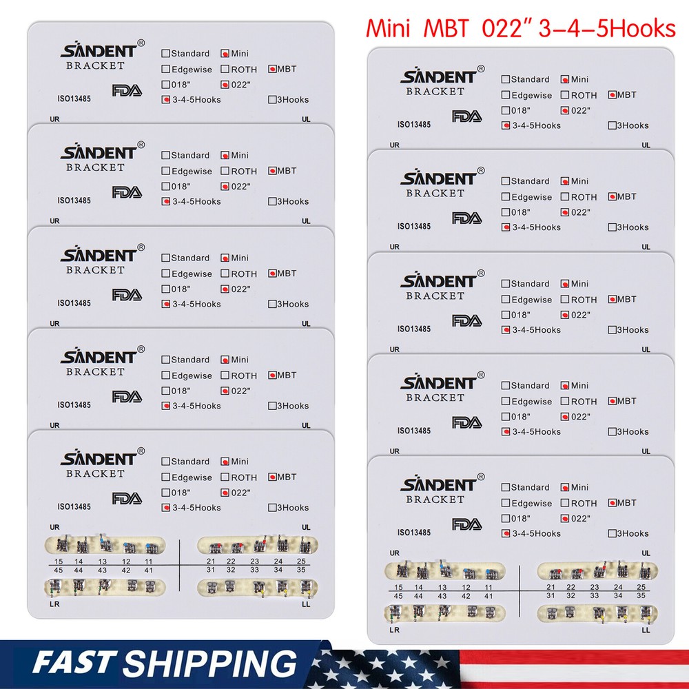 10-100 Packs Dental Orthodontic Brackets Braces Mini MBT.022Hooks 3-4-5 SANDENT