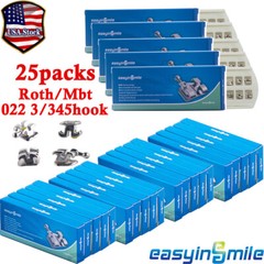 25Packs Dental Orthodontic Bracket MBT/Roth 022 3/345Hook MINI Metal Braces USA