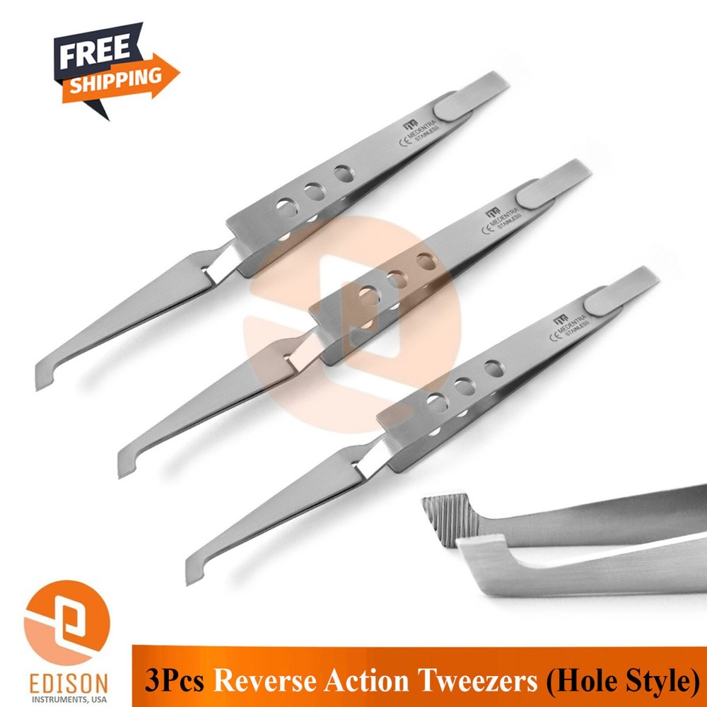 3Pcs Dental Reverse Action Bracket Tweezers Orthodontic Placing Bonding Foceps