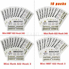 10Packs Metal Dental Ortho Bracket Braces MINI MBT Roth .022Slot 3-4-5 / 3 Hooks