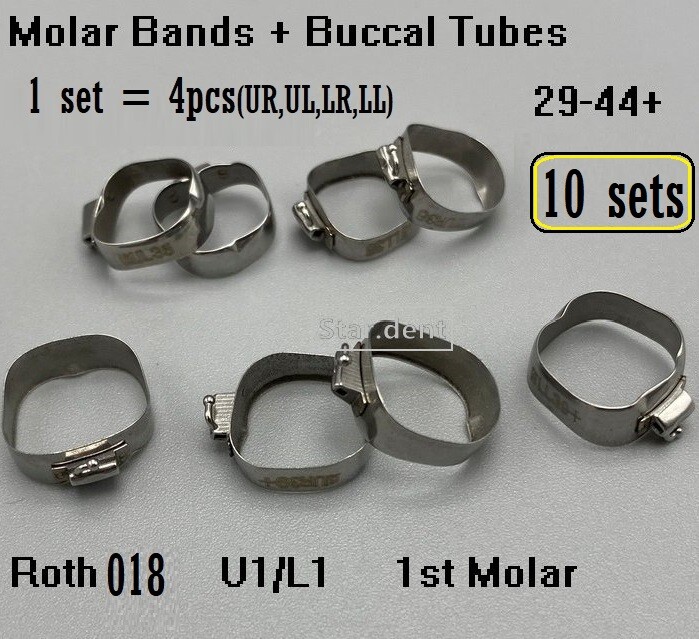 Dental Orthodontic 1st Molar Bands Buccal Tubes Roth 018 U1/L1 Size #29-44+ Band